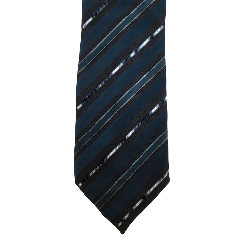Canali Mens Silk Tie Navy Blue‎ Teal Striped Italian Designer Business Luxury